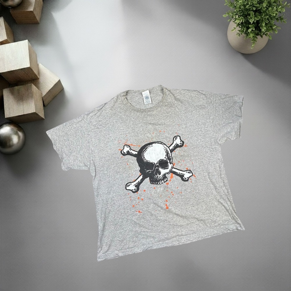 Vintage Delta Pro Weight Skull Crossbones T Shirt Gray XL Y2K Skater Grunge